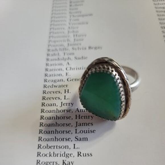 Early Jerry Roan researched Sterling Silver Green Turquoise Mens Ring sz 11.75 - Picture 10 of 10